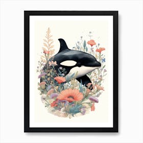 Orca Whale And Flowers 3 Art Print
