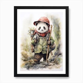 Panda Art Hiking Watercolour 3 Art Print