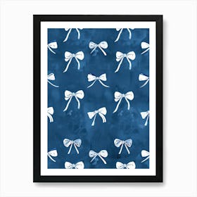 White And Blue Bows 3 Pattern Art Print