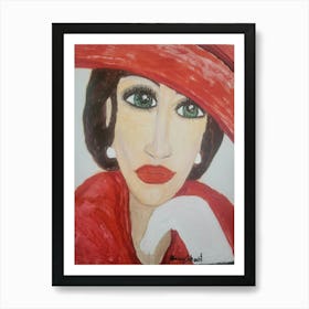 Lady In Red Hat Art Print