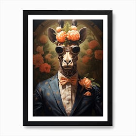 Giraffe With Flowers Art Print