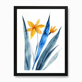 Watercolor Of Blue And Yellow Flowers Art Print