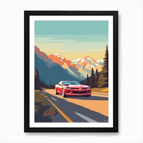 A Chevrolet Camaro Car In Icefields Parkway Flat Illustration 2 Affiche