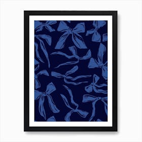 Blue Bows in a dark blue background Art Print