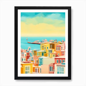 Bright Popping Yellow Red Pink Port Beach Ocean Marina Mediterranean Art Print