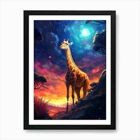 Giraffe At Night Art Print