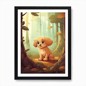 A Cute Puppy In The Forest Illustration 3watercolour Art Print