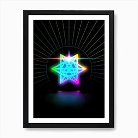 Neon Geometric Glyph in Candy Blue and Pink with Rainbow Sparkle on Black n.0018 Art Print