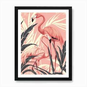 American Flamingo And Bird Of Paradise Minimalist Illustration 3 Art Print