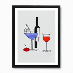 French MCocktail Poster artini Picasso Line Drawing Cocktail Poster Art Print
