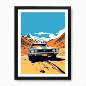 A Chevrolet Camaro In The Andean Crossing Patagonia Illustration 3 Art Print