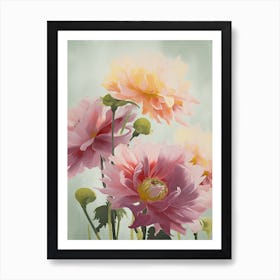 Dahlia Flowers Acrylic Painting In Pastel Colours 11 Art Print