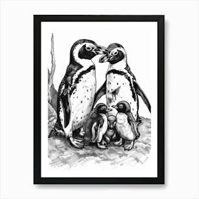 African Penguin Feeding Their Chicks 4 Art Print