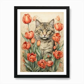 Cat In Tulips Art Print