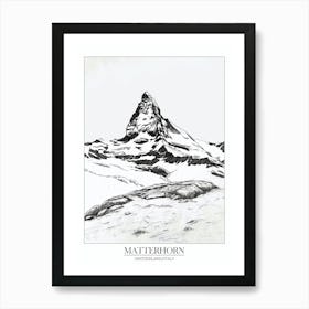 Matterhorn Switzerland Italy Line Drawing 2 Poster 2 Art Print