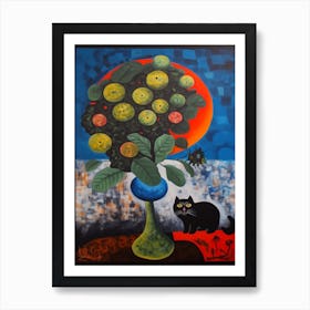 Hydrangea With A Cat 2 Surreal Joan Miro Style  Art Print