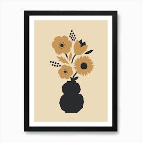 Minimal Gold and Black Poppy Tulip Flower Bouquet Print Light Version Art Print