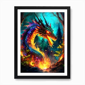 Fire Dragon In The Forest Art Print