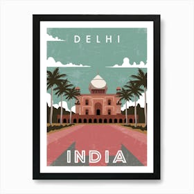 Delhi, India — Retro travel minimalist poster Art Print