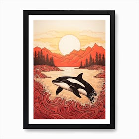 Orca Whale Screen Print Style  2 Art Print