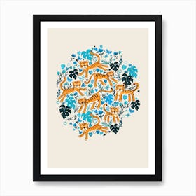 Happy Valentine Tigers In Blue Art Print