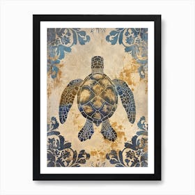 Floral Sea Turtle Wallpaper Style 2 Art Print