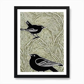 Blackbird 2 Linocut Bird Poster