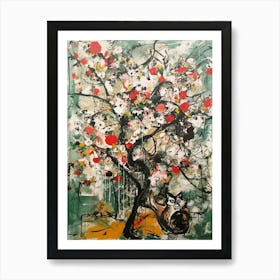 Apple With A Cat 1 Abstract Expressionism  Art Print