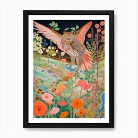 Maximalist Bird Painting Great Horned Owl 2 Art Print