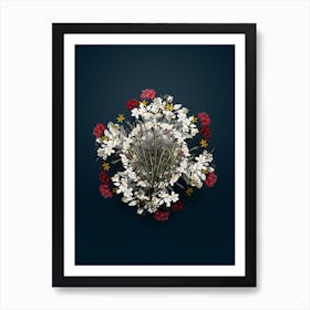 Vintage Allium Straitum Flower Wreath on Teal Blue n.2406 Art Print