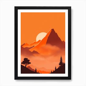 Misty Mountains Vertical Composition In Orange Tone Art Print