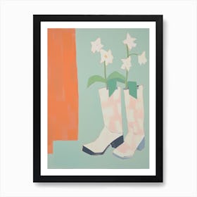 A Painting Of Cowboy Boots With Daisies Flowers, Pop Art Style 4 Art Print