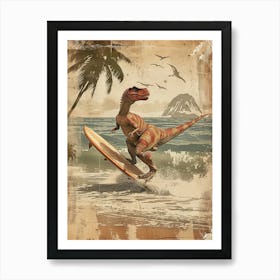 Vintage Dimorphodon Dinosaur On A Surf Board 2 Art Print
