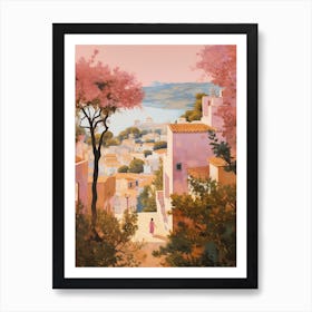 Algarve Portugal 1 Vintage Pink Travel Illustration Art Print