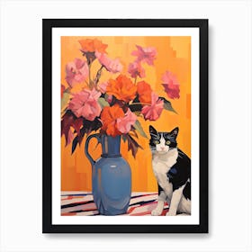 Columbine Flower Vase And A Cat, A Painting In The Style Of Matisse 1 Art Print
