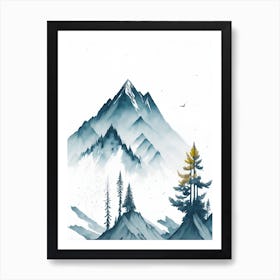 Mountain And Forest In Minimalist Watercolor Vertical Composition 210 Art Print