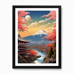 Mountains And Hot Springs Japanese Style Illustration 6 Affiche