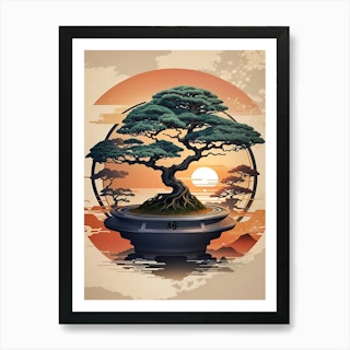 Japanese bonzai tree, digital art, merch print, award, Stable Diffusion