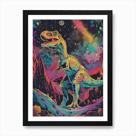 Neon Dinosaur Space Illustration 1 Art Print