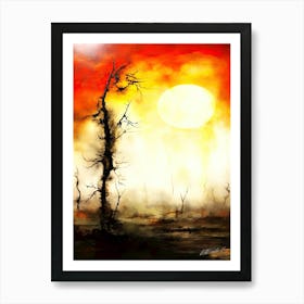Encaustic Silhouette - Lone Tree Sunset Art Print