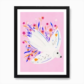 Seaagull Pink - Bird and Flowers Affiche