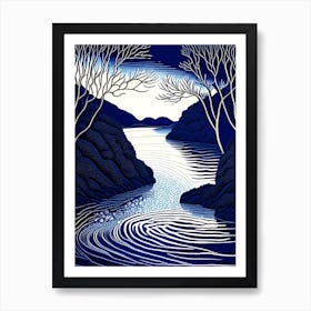 Water As A Source Of Inspiration & Reflection Waterscape Linocut 1 Art Print