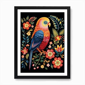 Folk Bird Illustration Budgerigar 1 Art Print