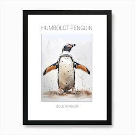 Humboldt Penguin Gold Harbour Watercolour Painting 3 Poster Art Print