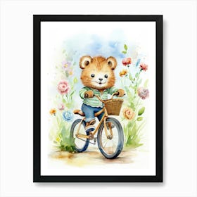 Biking Watercolour Lion Art Painting 2 Art Print