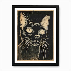 Abyssinian Cat Linocut Blockprint 5 Art Print