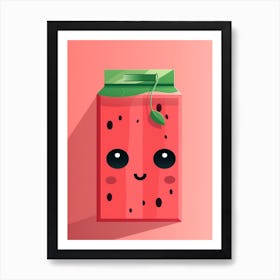 Watermelon Juice Box With A Cat Kawaii Illustration 3 Art Print