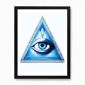 Eye Of Providence, Symbol, Third Eye Blue & White 3 Art Print