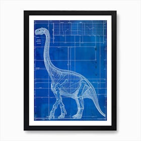 Apatosaurus Dinosaur Blue Print Sketch 5 Art Print