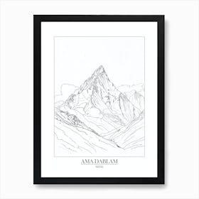 Ama Dablam Nepal Line Drawing 8 Poster Póster